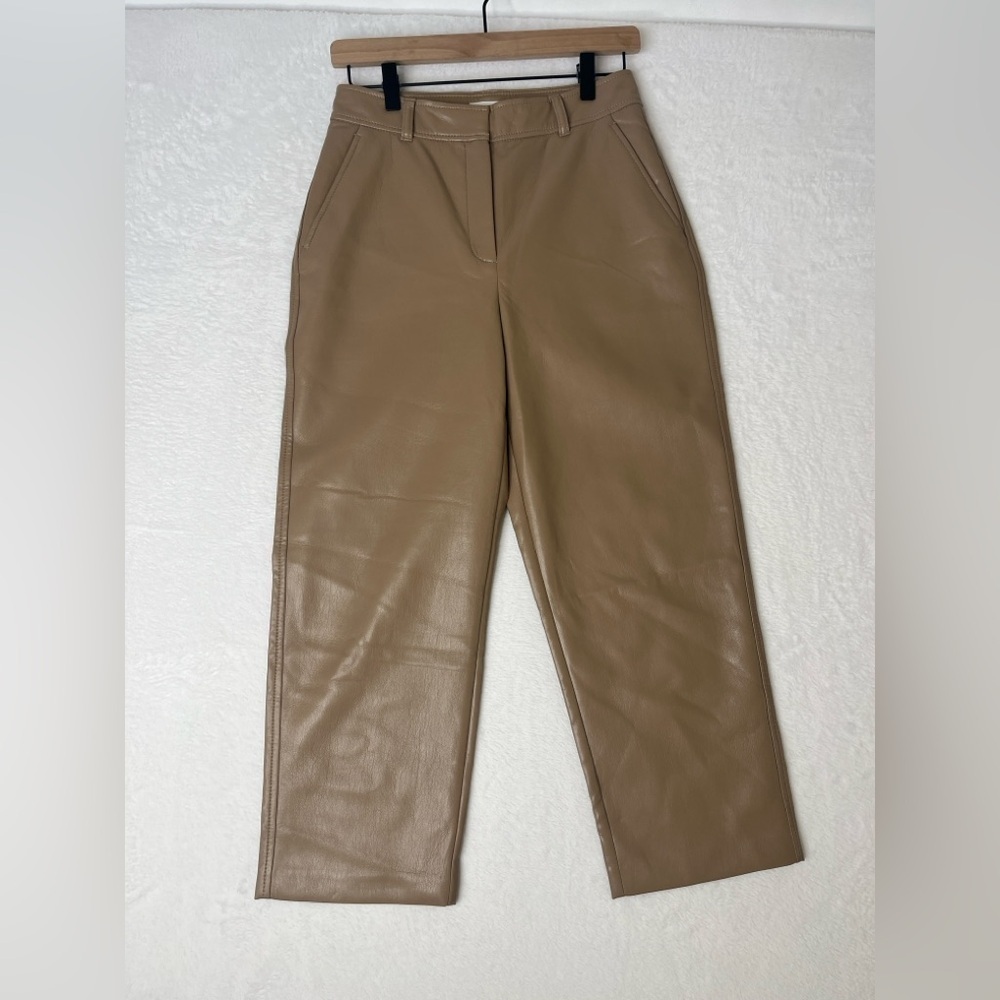 Babaton Aritzia Camel Faux Leather Command Cropped Slacks Sz 6 Chic Office Work - Picture 11 of 15